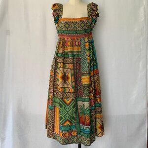 FARM RIO Multi-Color Banana Scarves Embellished Midi Dress